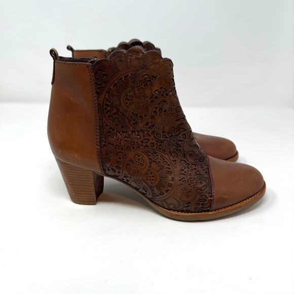 Brighton Glory Brown Leather Booties Boots 8.5 Brazil Boho Western Indie Granola - Picture 9 of 13